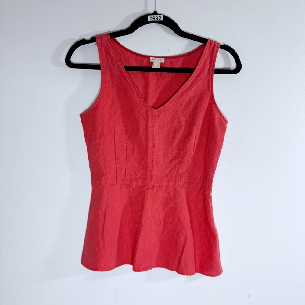 J.Crew Linen Cotton Peplum Tank Top Womens 00 Red Sleeveless Side Zip